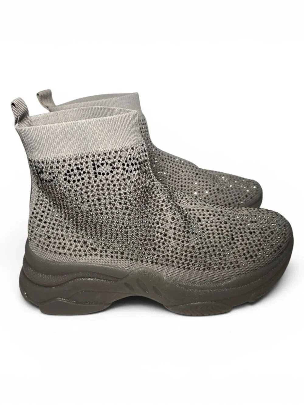 Bebe Rhinestone Sock Boots Womens 9 Gray Sparkly Platform Sneaker Boot Glam